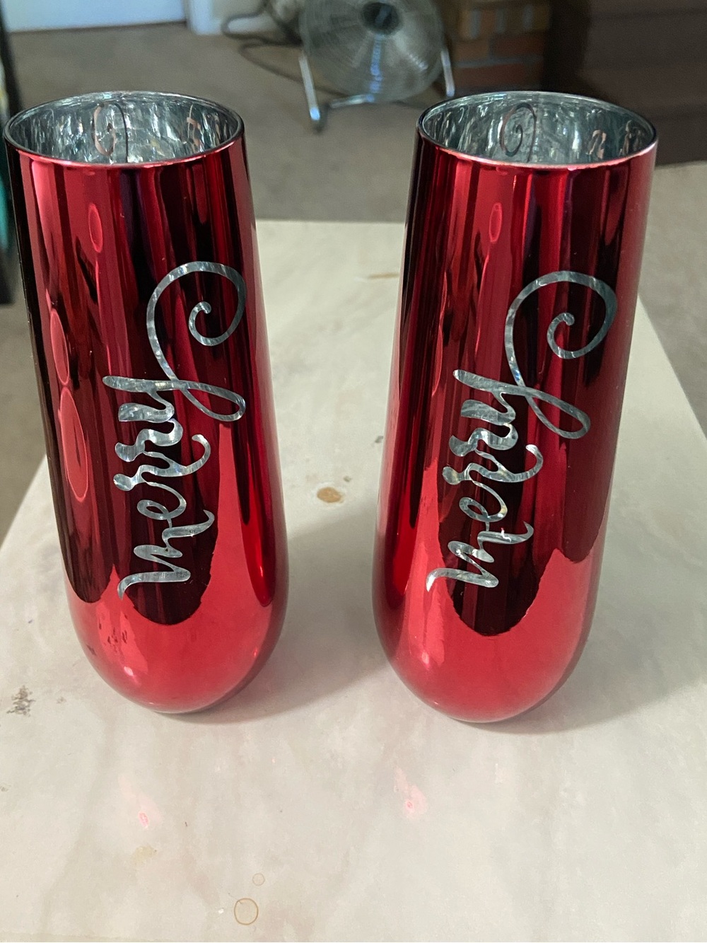 Pair of Red Stemless Christmas Champagne Flutes